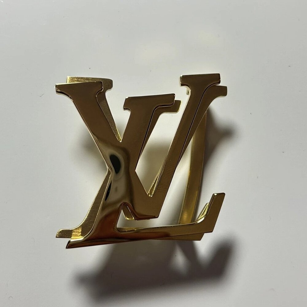 Louis Vuitton LV Initials Gold Trio Belt Buckle ONLY Unisex Reversible Auth 40mm